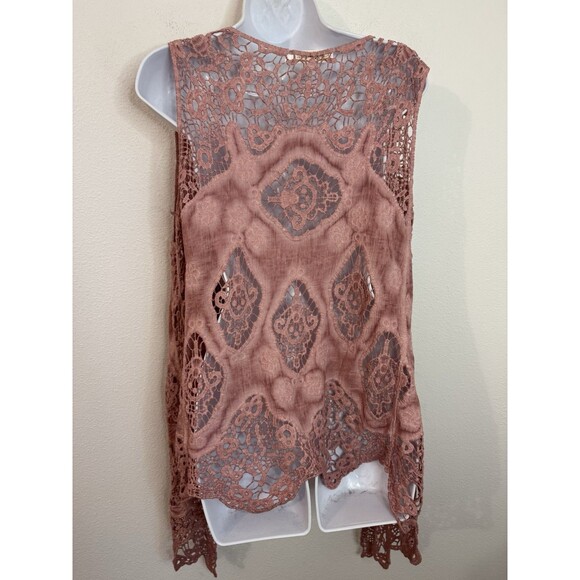 Simply Couture Crochet Lace Sleeveless open Front Vest Pink Size L Boho EUC - Picture 4 of 7